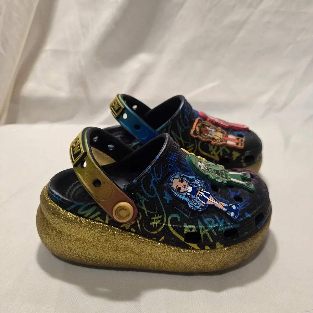 Kids‎ Rainbow High Crocs Clogs Charm Glitter Gold Strap Size C11